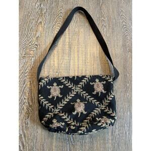 Doodle Bags Purse Made In Florida Tapestry Turtle Black VTG